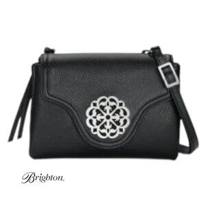 Brighton Ferrara EVE Crossbody Bag Black Leather Adjustable Strap Zip Closure